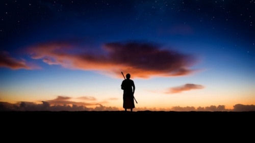 Un homme contemplant l’étendue du ciel parsemé d’étoiles