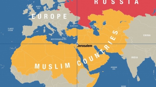 Carte avec Jérusalem au centre.