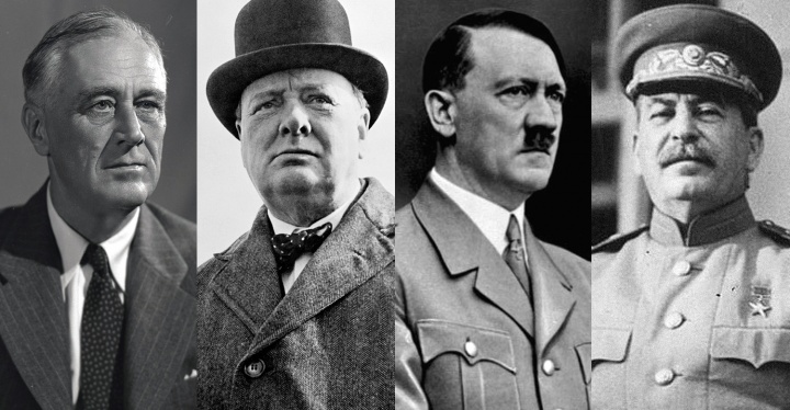 Photos de Théodore Roosevelt, Winston Churchill, Adolf Hitler et Joseph Staline