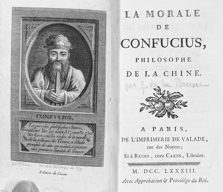 La morale de Confucius philosophe de la Chine, imprimé chez Valade et Cazin.
