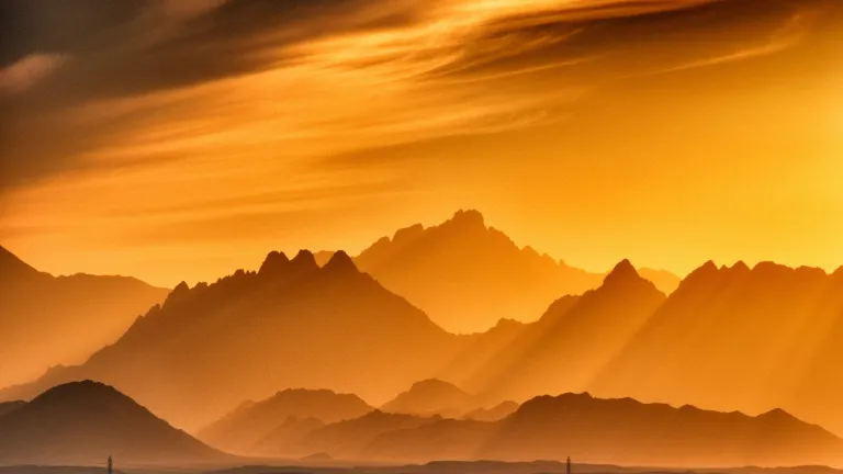 Des montagnes et un coucher du soleil