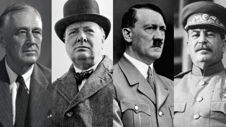 Photos de Théodore Roosevelt, Winston Churchill, Adolf Hitler et Joseph Staline