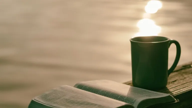 Une Bible est une tasse au bord de l'eau