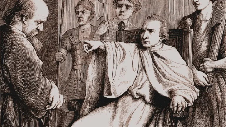 Conception artistique de Polycarpe menacé par le dirigeant romain